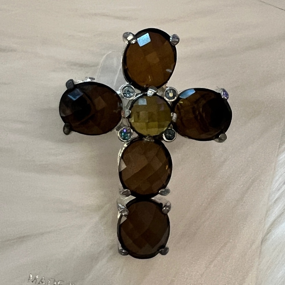 Brown Gemstone Cross Brooch